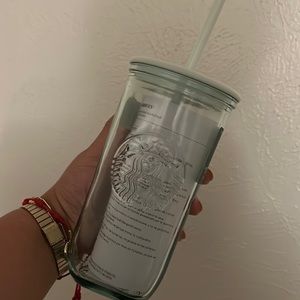 New unused glass recycle tumbler cup with straw Starbucks Triangle mint 2023